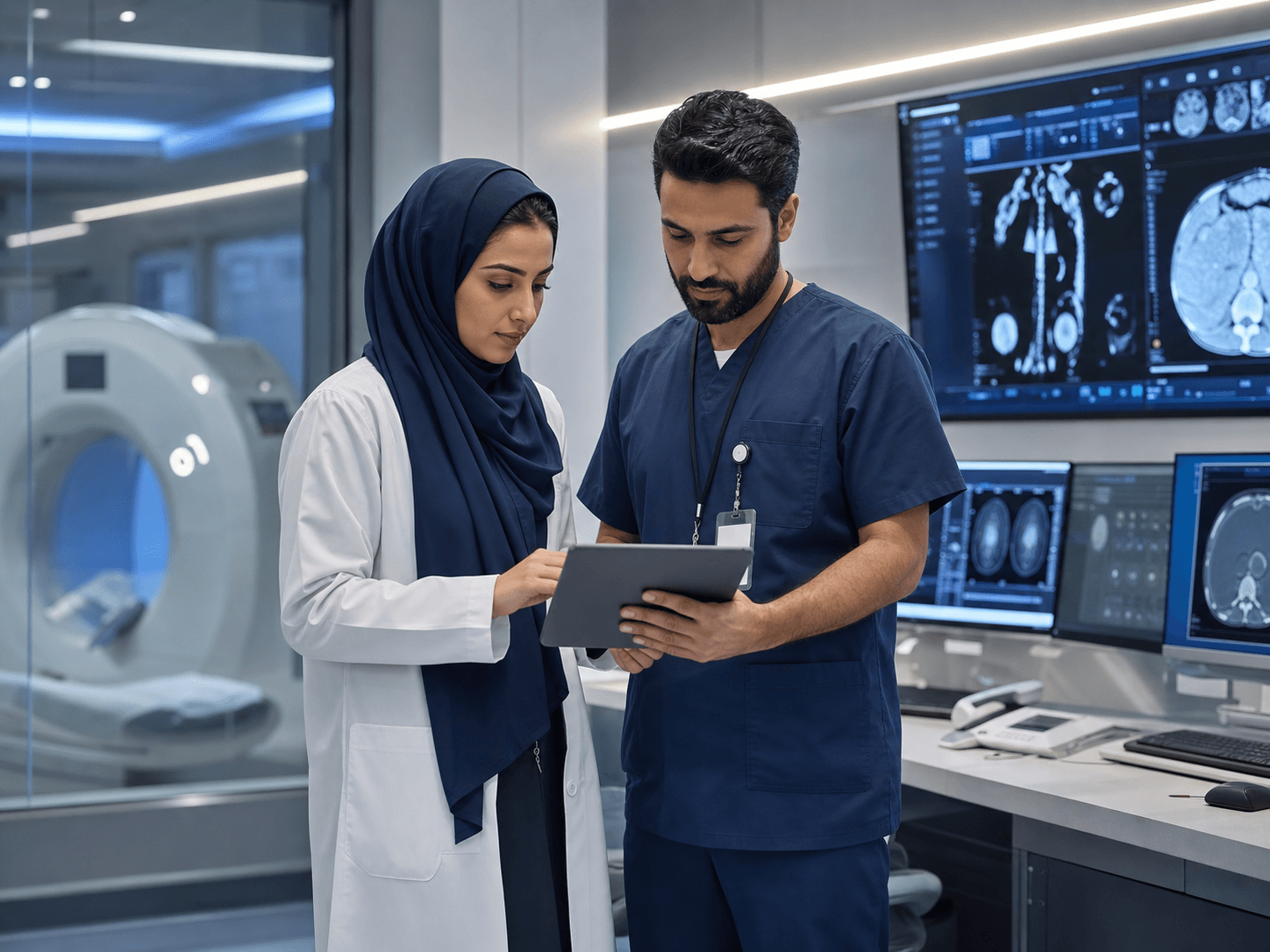 Healthcare professionals using secure digital technology